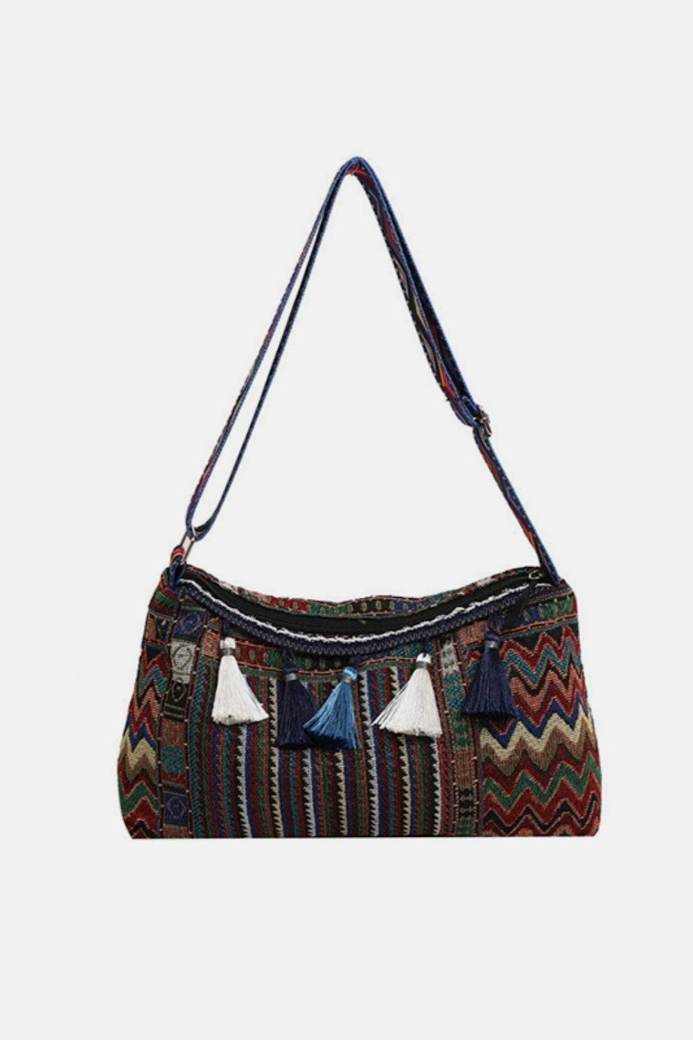 Geometric-Design Tassel Adjustable-Strap Shoulder Bag - MARIGOLD
