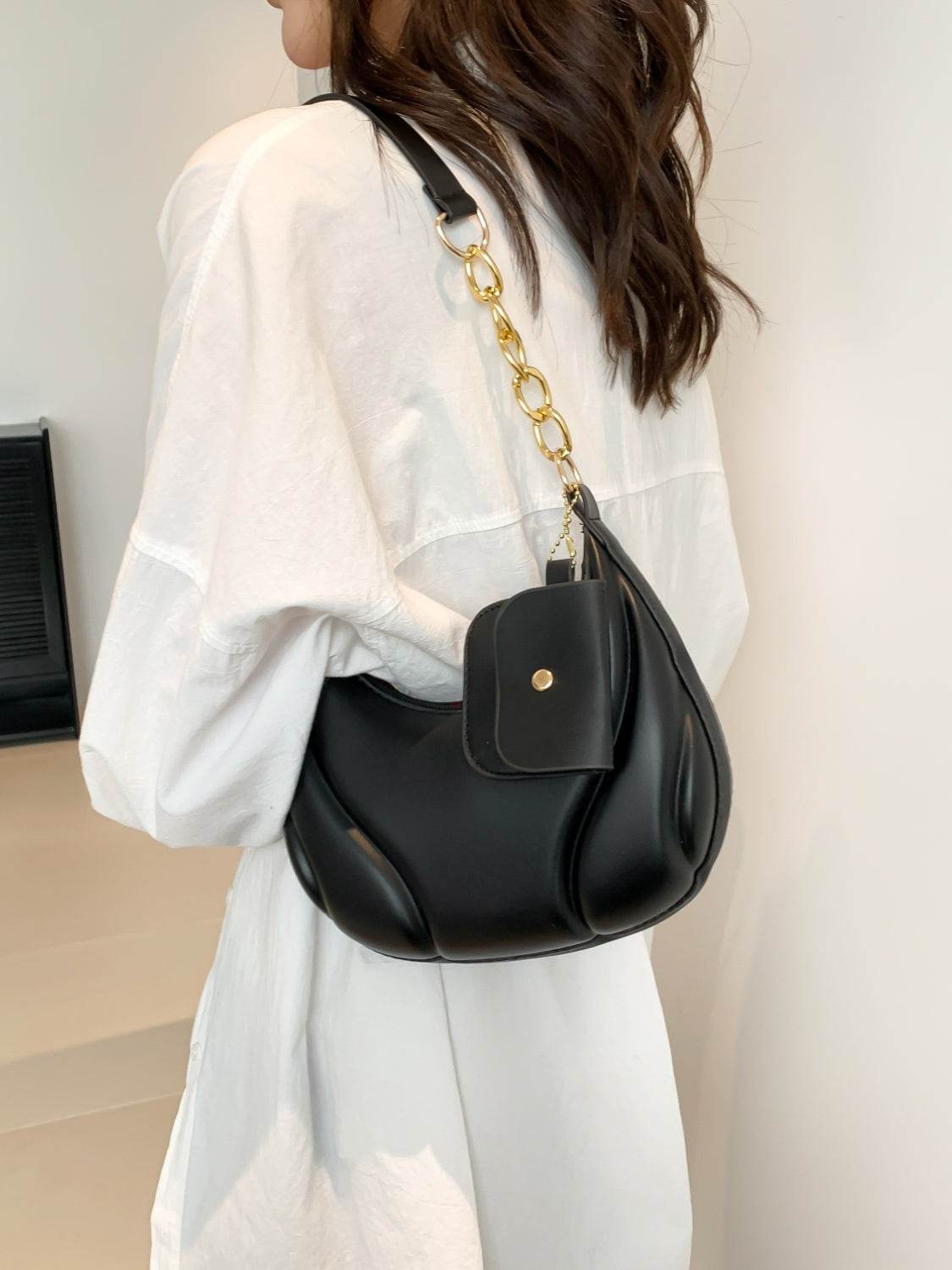 PU Leather Shoulder Bag with EarPods Bag - MARIGOLD