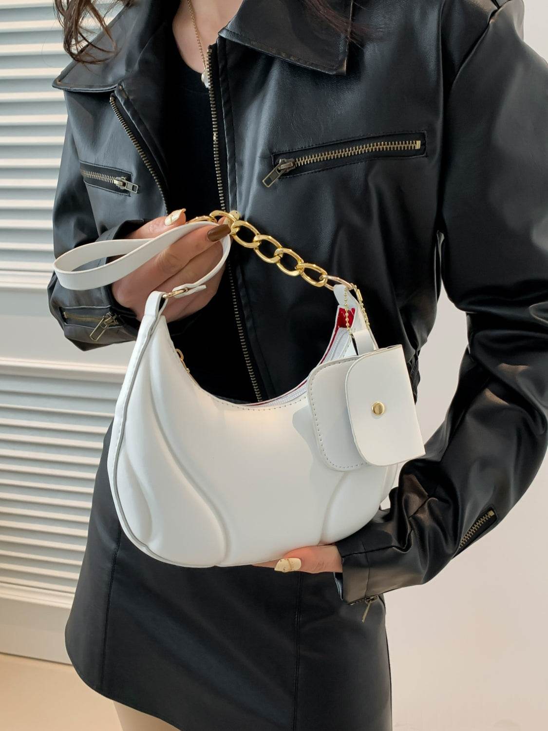 PU Leather Shoulder Bag with EarPods Bag - MARIGOLD