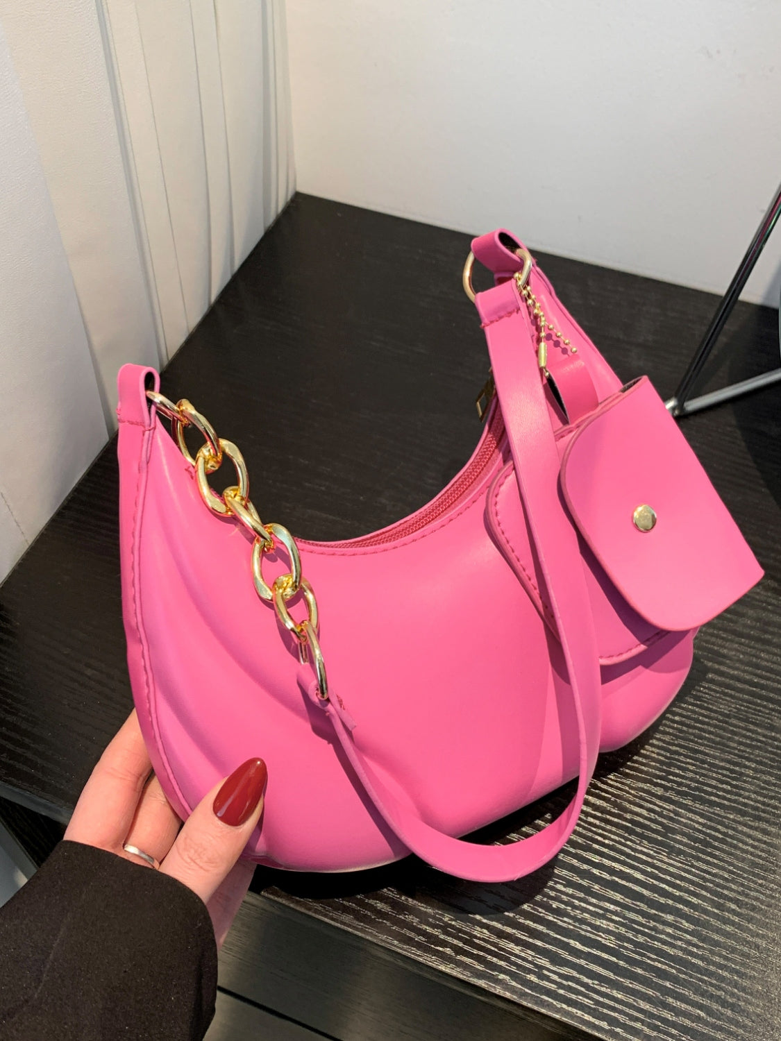 PU Leather Shoulder Bag with EarPods Bag - MARIGOLD