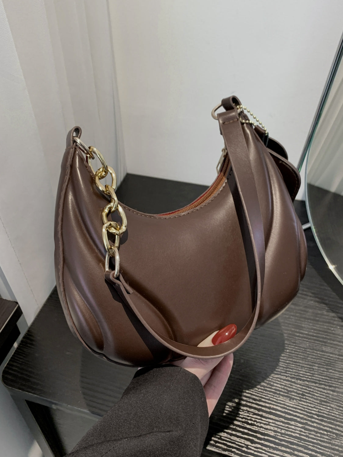 PU Leather Shoulder Bag with EarPods Bag - MARIGOLD
