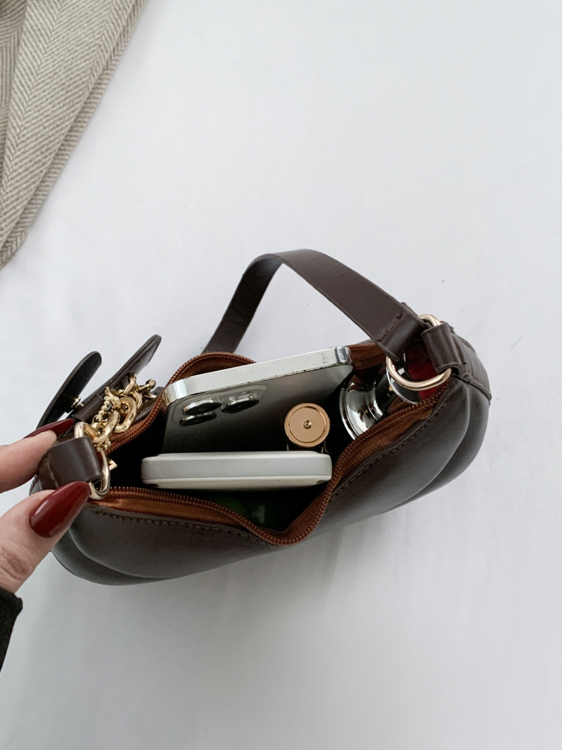 PU Leather Shoulder Bag with EarPods Bag - MARIGOLD