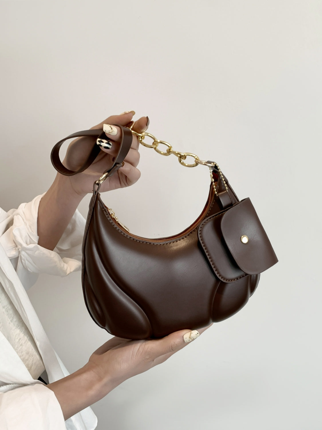 PU Leather Shoulder Bag with EarPods Bag - MARIGOLD