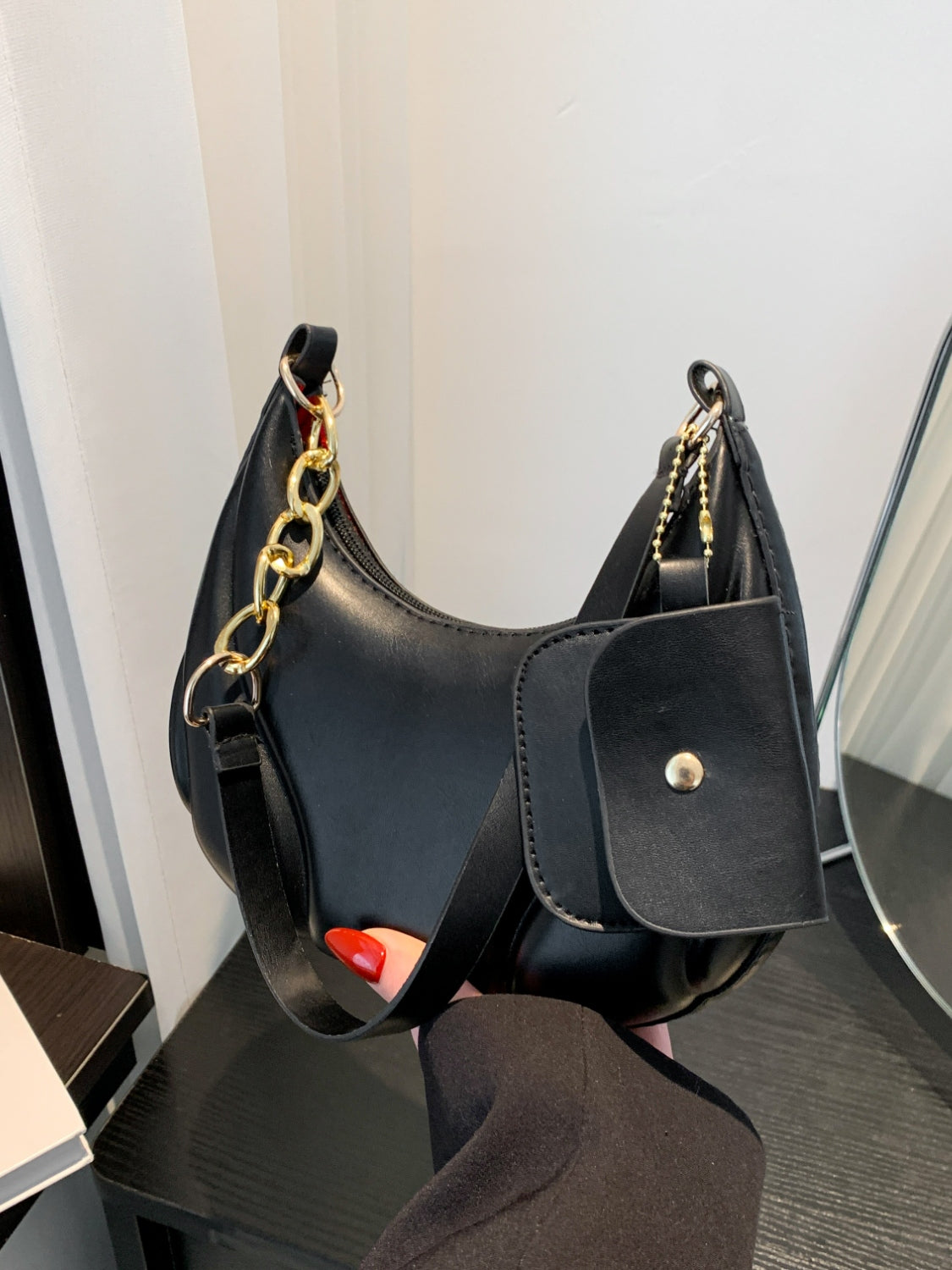 PU Leather Shoulder Bag with EarPods Bag - MARIGOLD