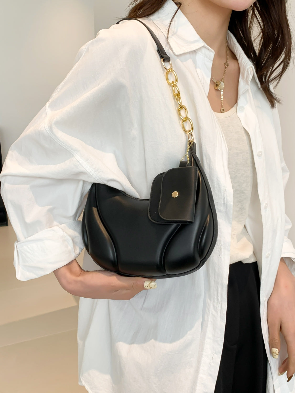 PU Leather Shoulder Bag with EarPods Bag - MARIGOLD