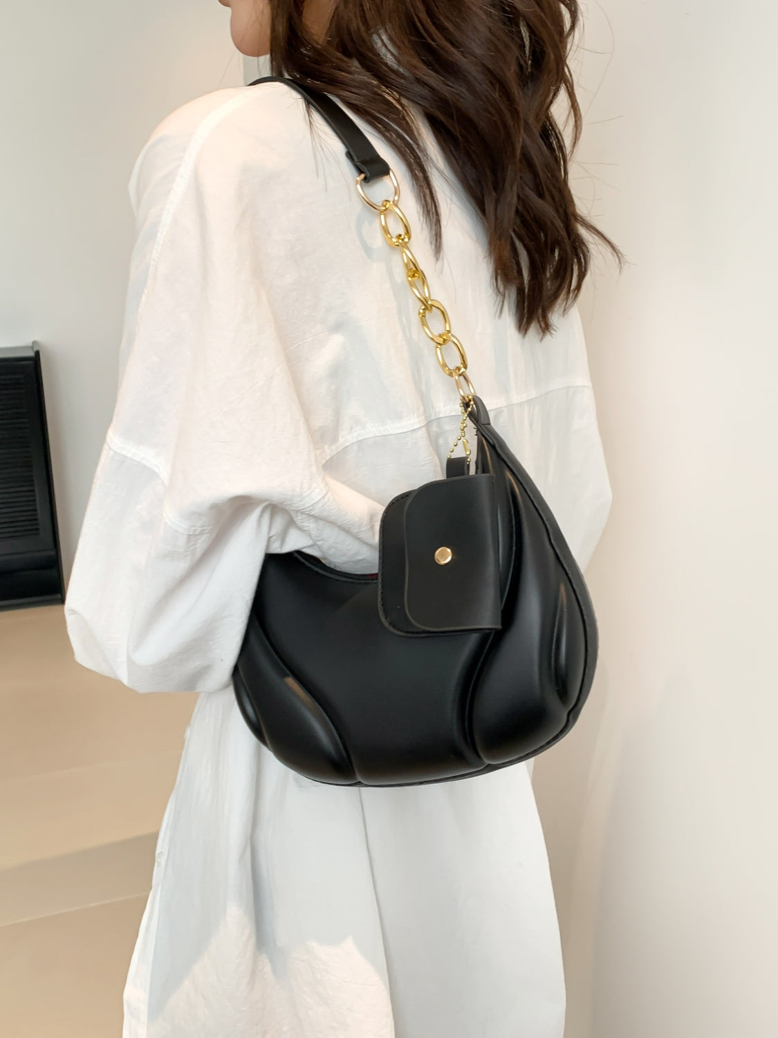 PU Leather Shoulder Bag with EarPods Bag - MARIGOLD