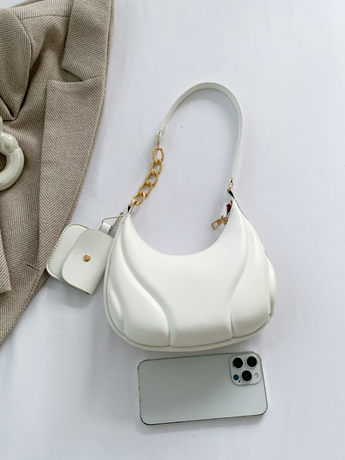 PU Leather Shoulder Bag with EarPods Bag - MARIGOLD