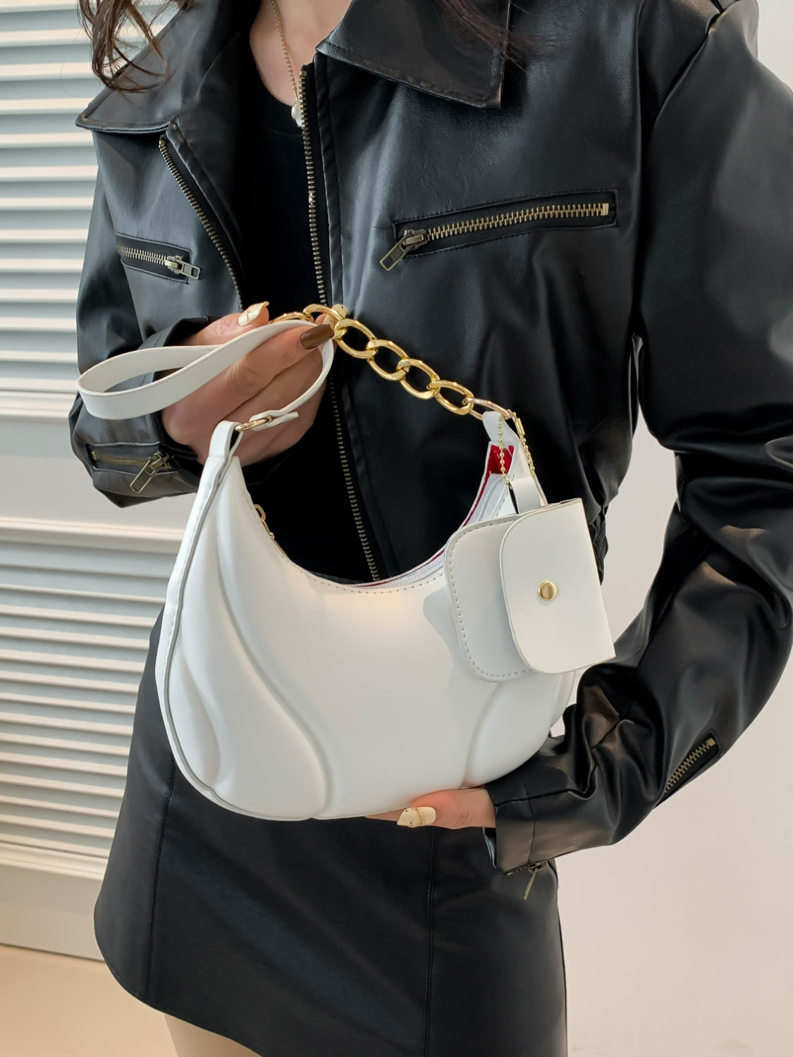 PU Leather Shoulder Bag with EarPods Bag - MARIGOLD