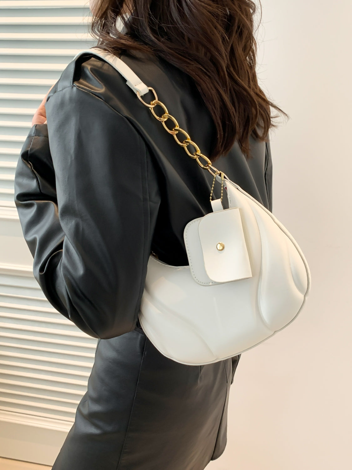 PU Leather Shoulder Bag with EarPods Bag - MARIGOLD