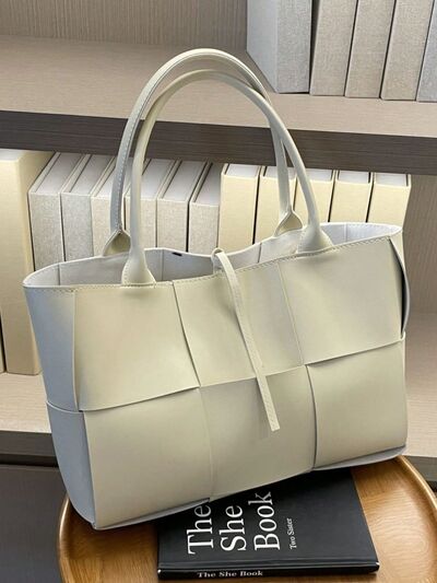 PU Leather Woven Handbag and Clutch Set - MARIGOLD