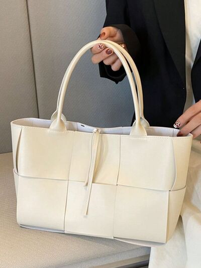 PU Leather Woven Handbag and Clutch Set - MARIGOLD