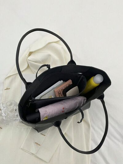 PU Leather Woven Handbag and Clutch Set - MARIGOLD