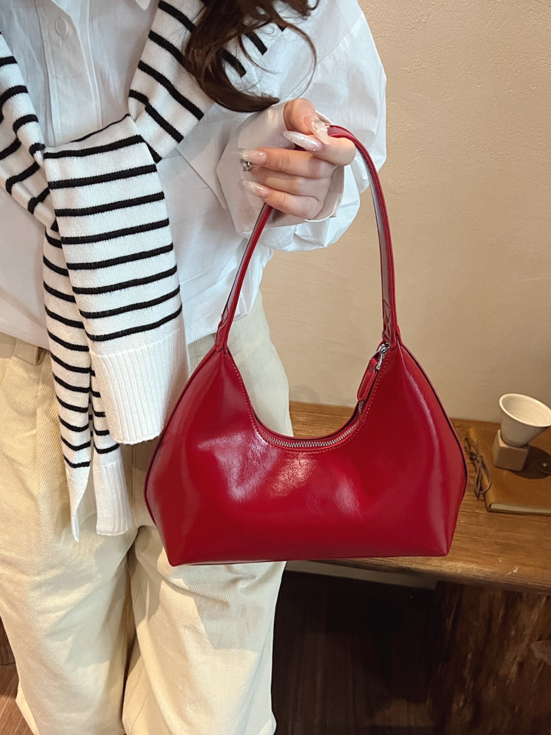 Minimalist Baguette Zip Shoulder Bag - MARIGOLD