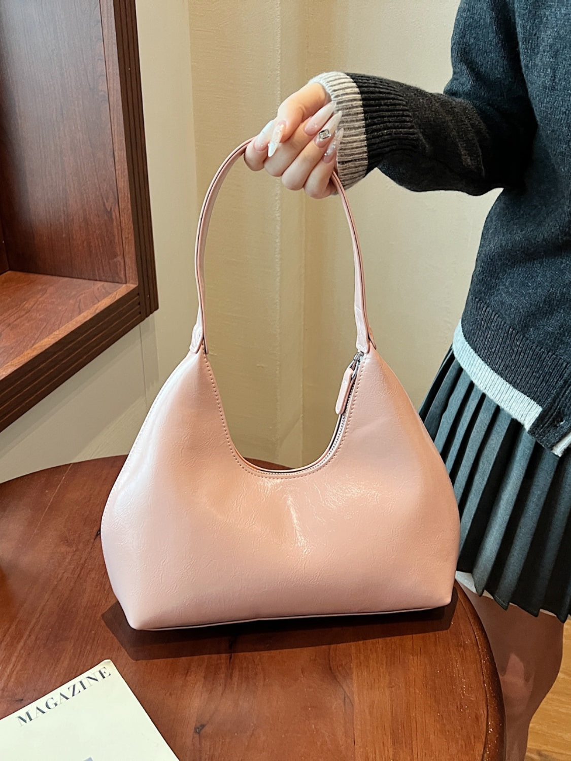 Minimalist Baguette Zip Shoulder Bag - MARIGOLD