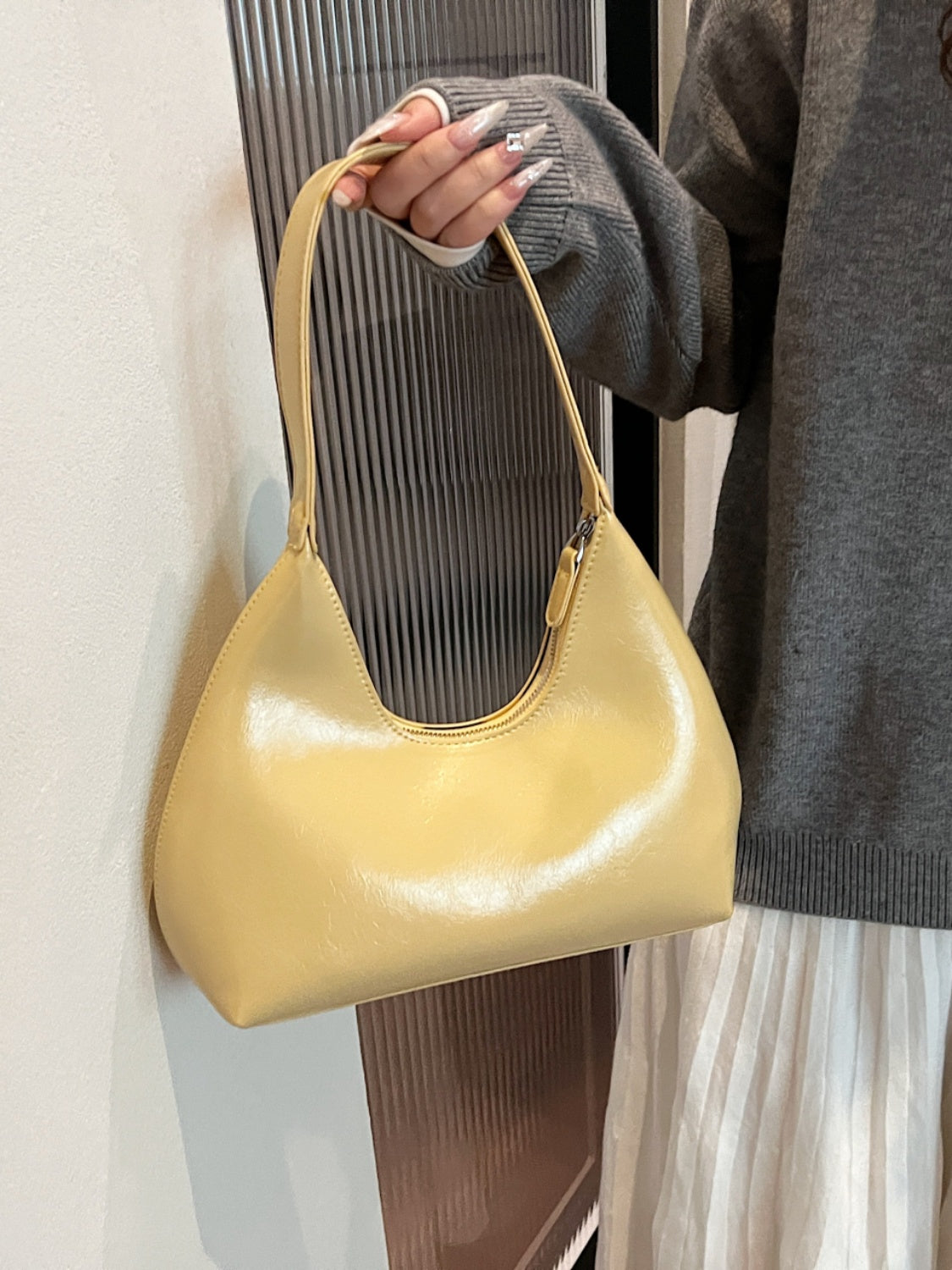 Minimalist Baguette Zip Shoulder Bag - MARIGOLD