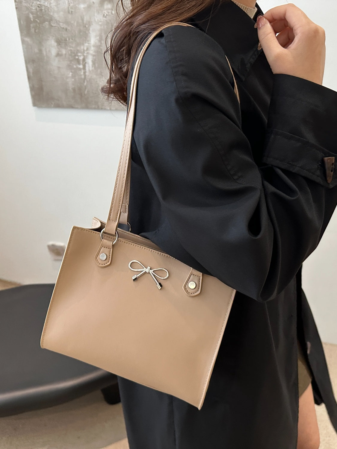 Bow PU Leather Shoulder Bag - MARIGOLD
