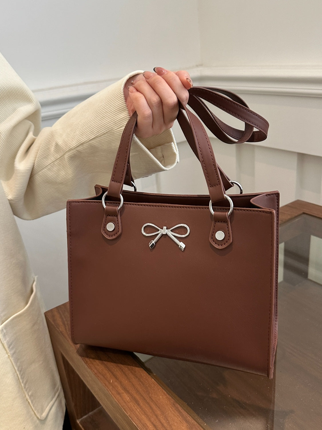 Bow PU Leather Shoulder Bag - MARIGOLD