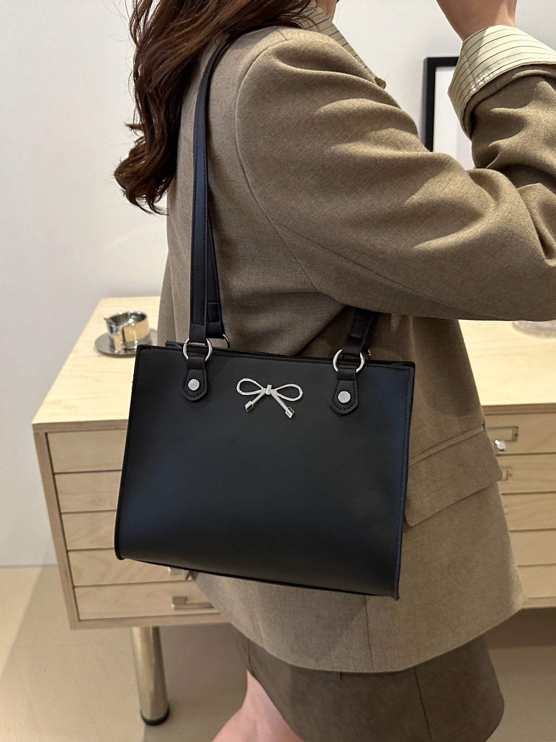 Bow PU Leather Shoulder Bag - MARIGOLD