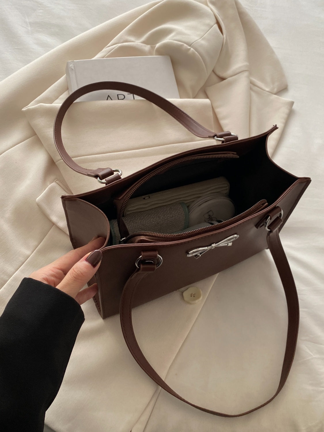 Bow PU Leather Shoulder Bag - MARIGOLD