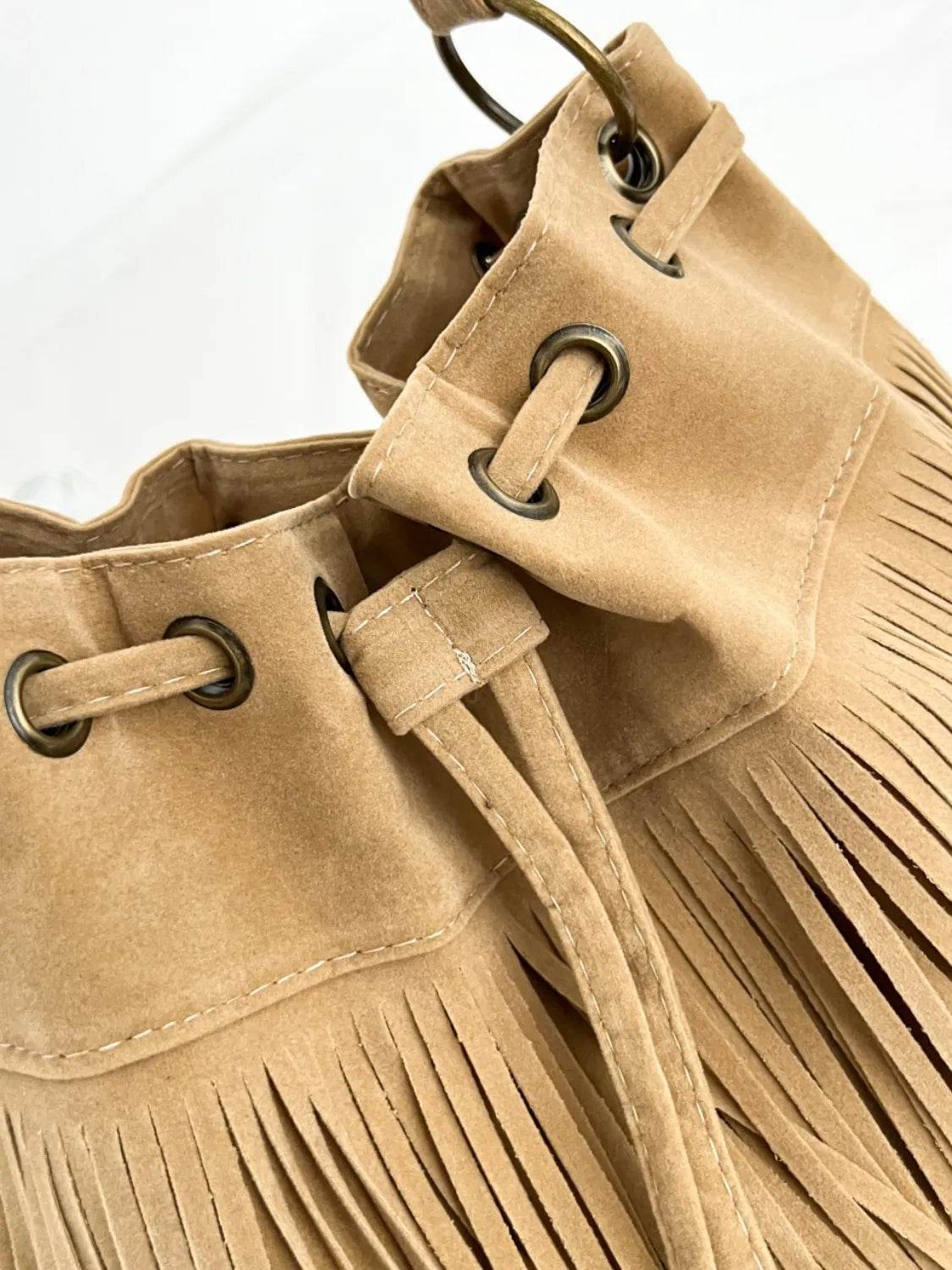 Fringe Drawstring Shoulder Bag - MARIGOLD