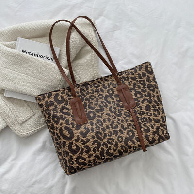PU Leather Leopard Tote Bag - MARIGOLD
