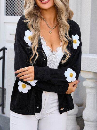 Flower Power Crochet Flower Button Up Cardigan - MARIGOLD