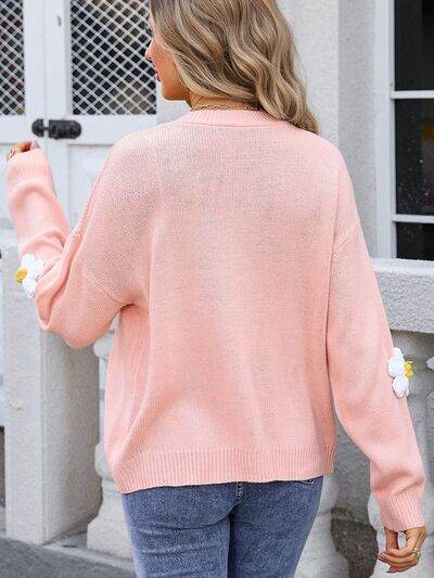 Flower Power Crochet Flower Button Up Cardigan - MARIGOLD