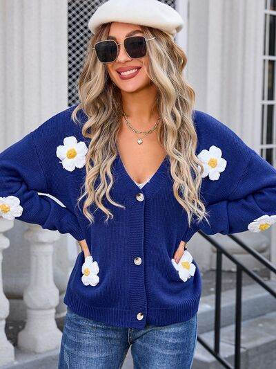 Flower Power Crochet Flower Button Up Cardigan - MARIGOLD