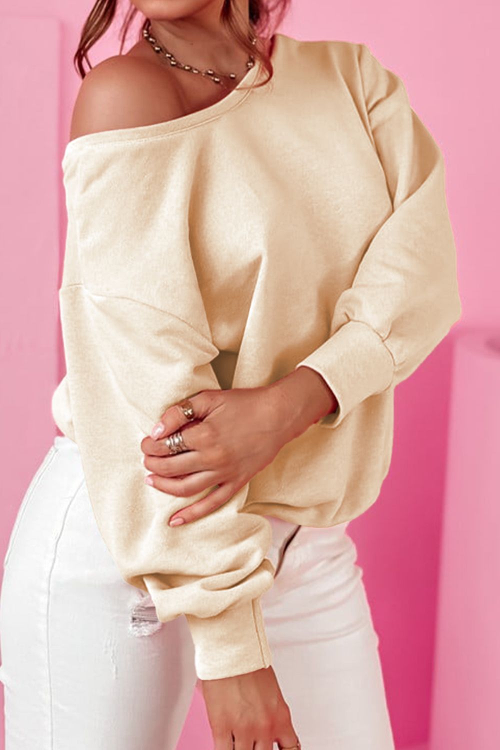 Bow Round Neck Long Sleeve Sweatshirt - MARIGOLD