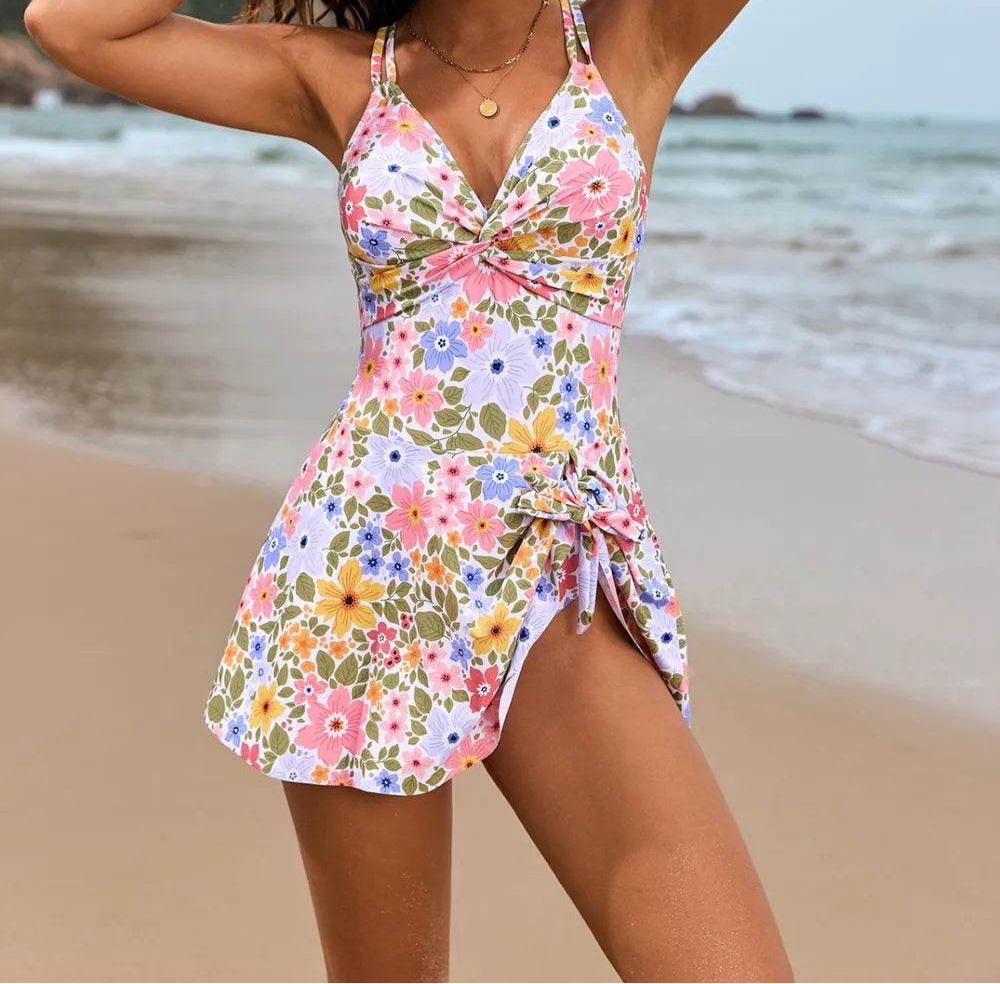 Twisted Front Crisscross Back One-Piece Swimwear - MARIGOLD