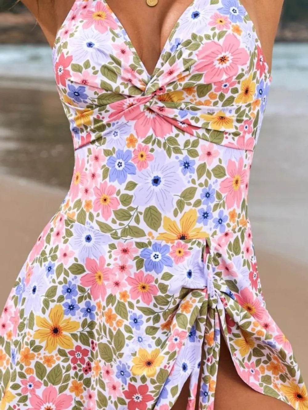 Twisted Front Crisscross Back One-Piece Swimwear - MARIGOLD
