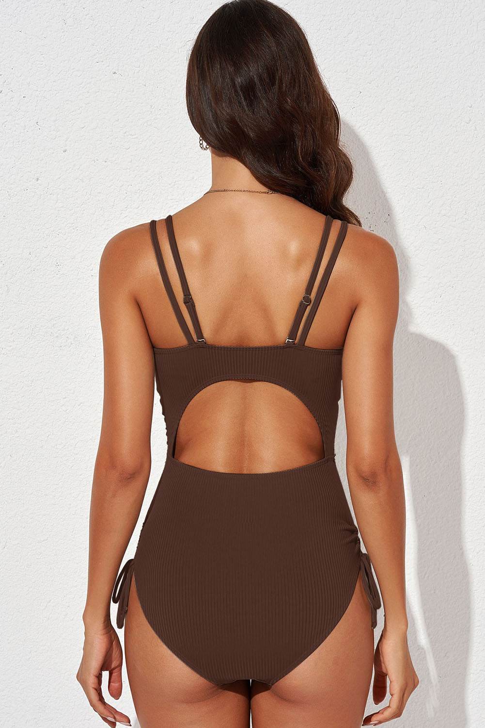 Tied Cutout Plunge One-Piece Swimsuit - MARIGOLD