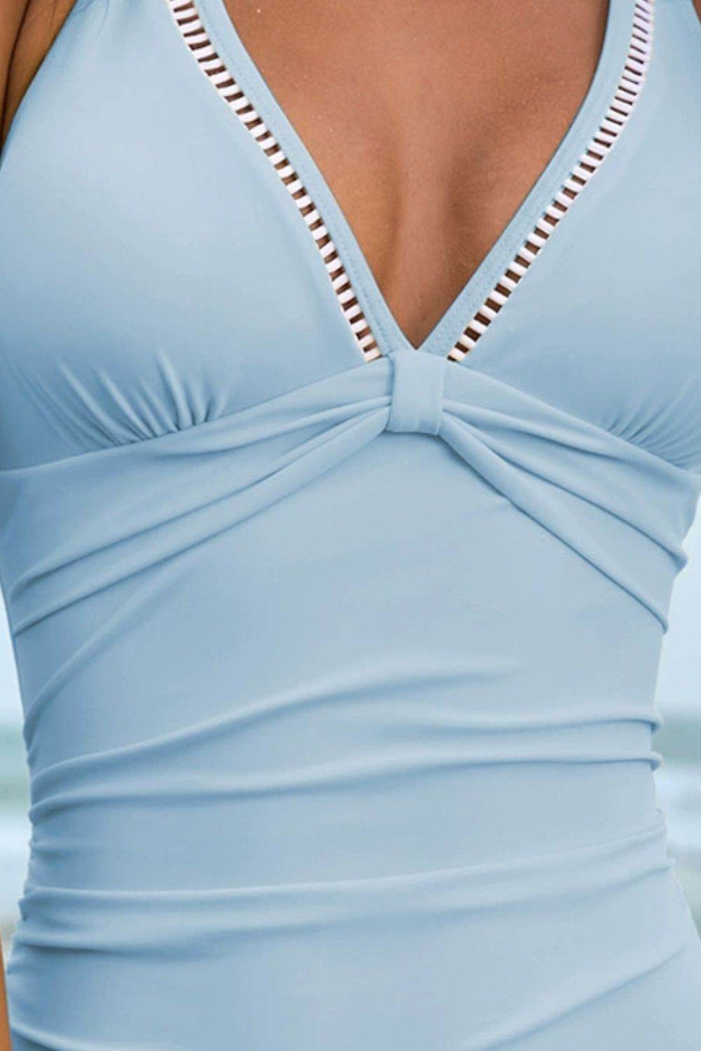 Classic Double Spaghetti Strap V-Neck One-Piece Swimsuit - MARIGOLD