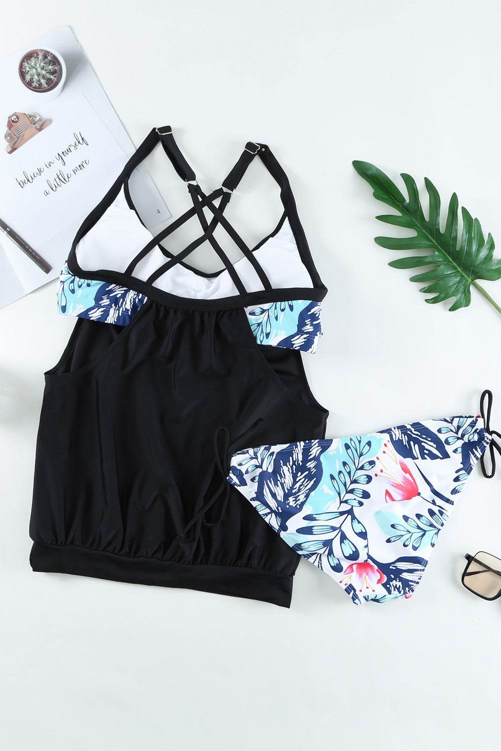 Full Size Crisscross Scoop Neck Tankini Set - MARIGOLD