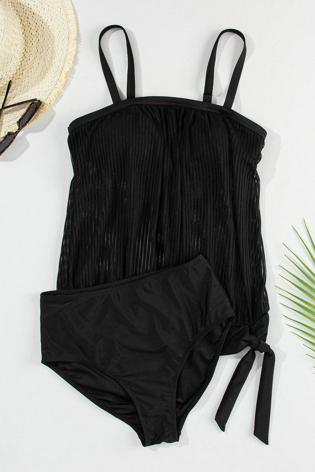 Square Neck Spaghetti Strap Tankini Set - MARIGOLD