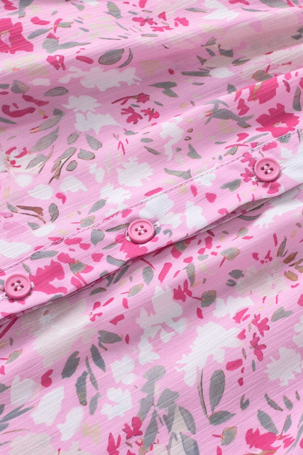Pink Floral Print Flutter Sleeve Blouse - MARIGOLD