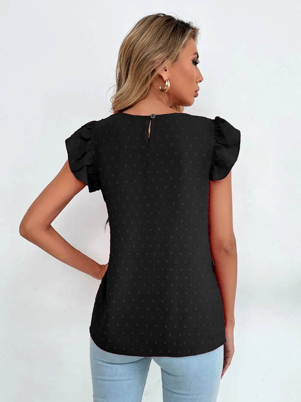 Swiss Dot Cap Sleeve Blouse - MARIGOLD