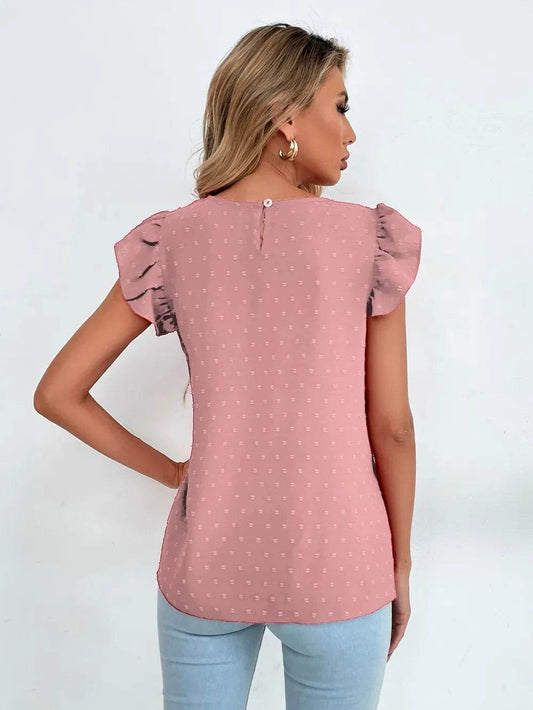 Swiss Dot Cap Sleeve Blouse - MARIGOLD