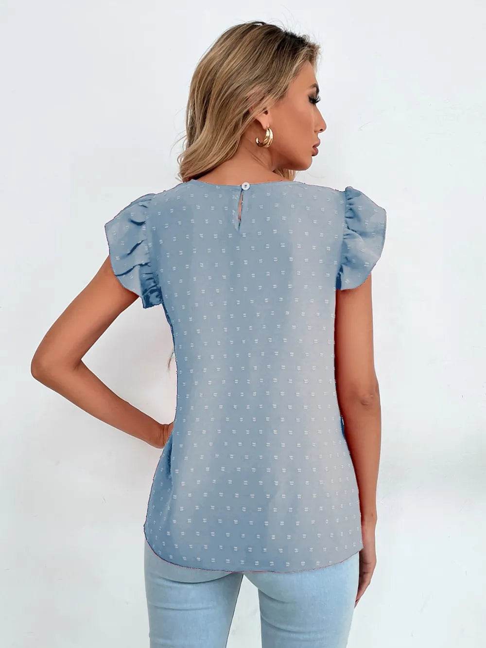 Swiss Dot Cap Sleeve Blouse - MARIGOLD