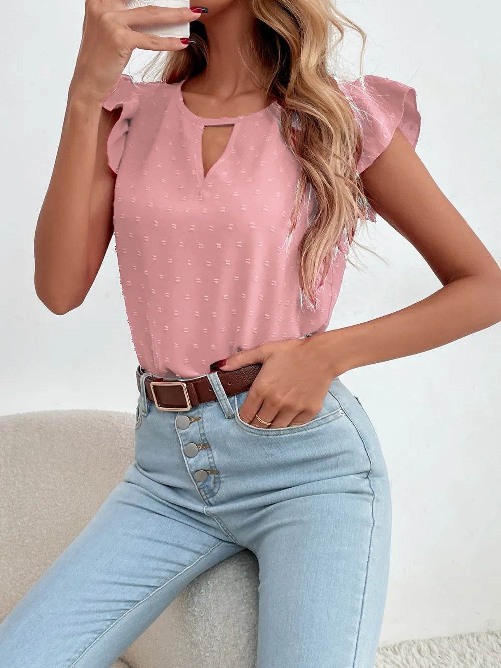 Swiss Dot Cap Sleeve Blouse - MARIGOLD