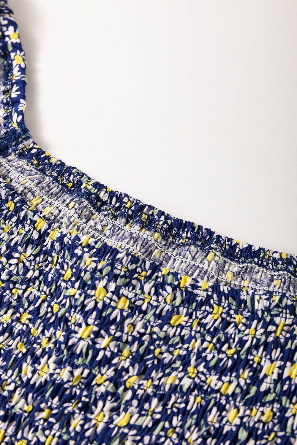 Daisy Print Long Sleeve Blouse with Smocked Square Neck - MARIGOLD