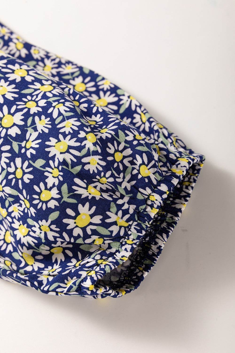 Daisy Print Long Sleeve Blouse with Smocked Square Neck - MARIGOLD