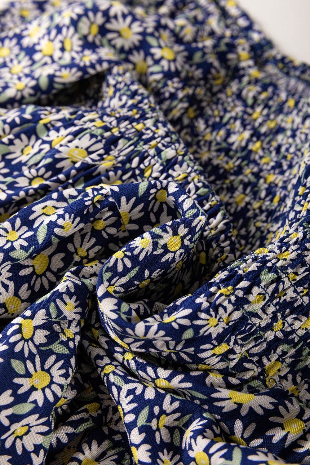 Daisy Print Long Sleeve Blouse with Smocked Square Neck - MARIGOLD