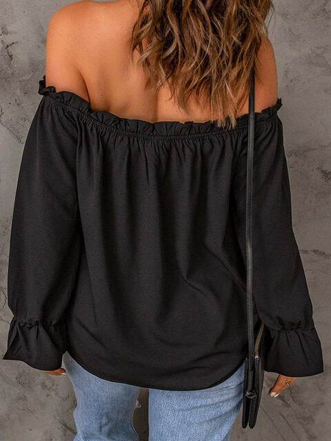 Off-Shoulder Flounce Sleeve Blouse - MARIGOLD