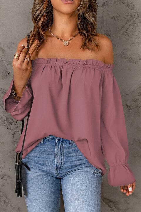 Off-Shoulder Flounce Sleeve Blouse - MARIGOLD