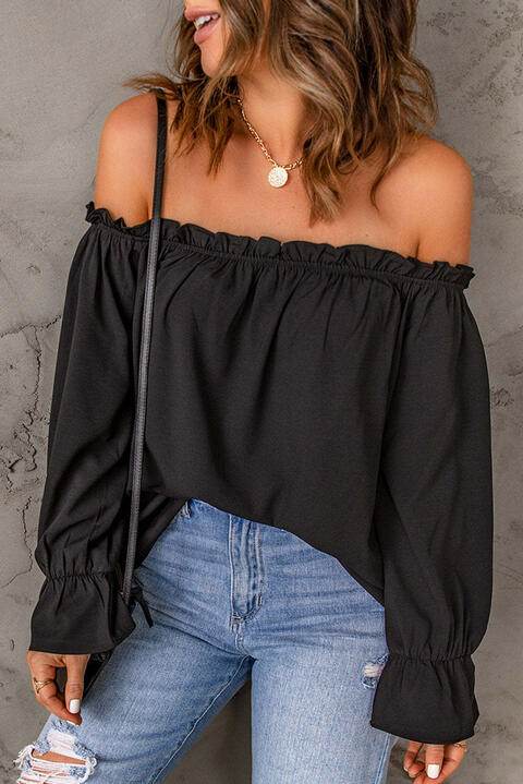 Off-Shoulder Flounce Sleeve Blouse - MARIGOLD