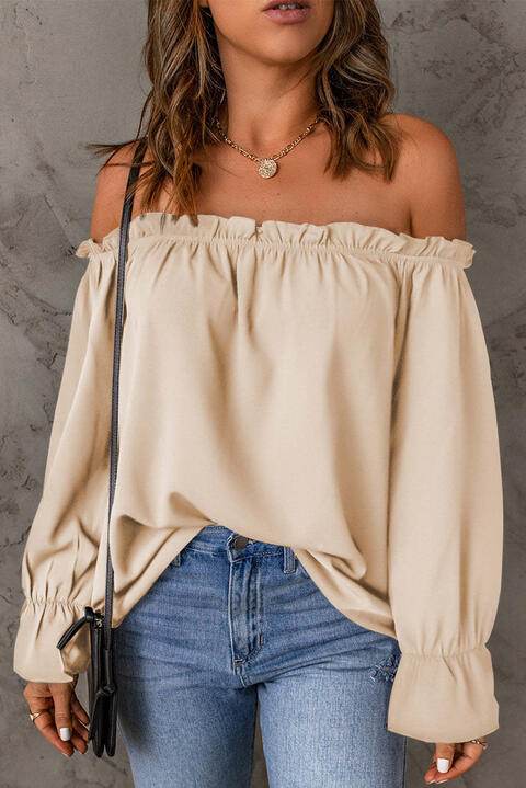 Off-Shoulder Flounce Sleeve Blouse - MARIGOLD