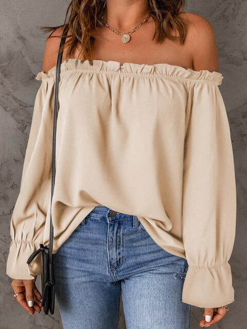 Off-Shoulder Flounce Sleeve Blouse - MARIGOLD