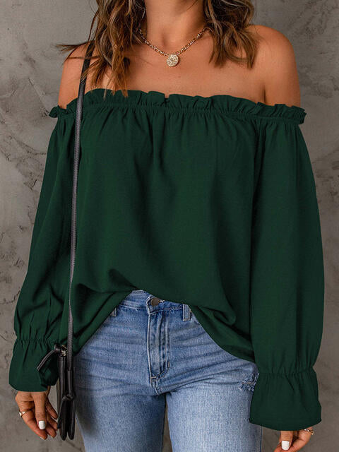 Off-Shoulder Flounce Sleeve Blouse - MARIGOLD