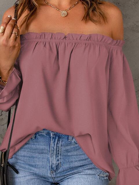 Off-Shoulder Flounce Sleeve Blouse - MARIGOLD